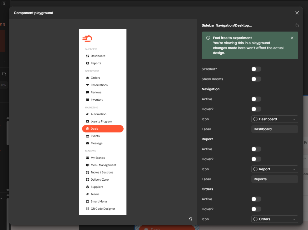Orderific component playground for the sidebar navigation component