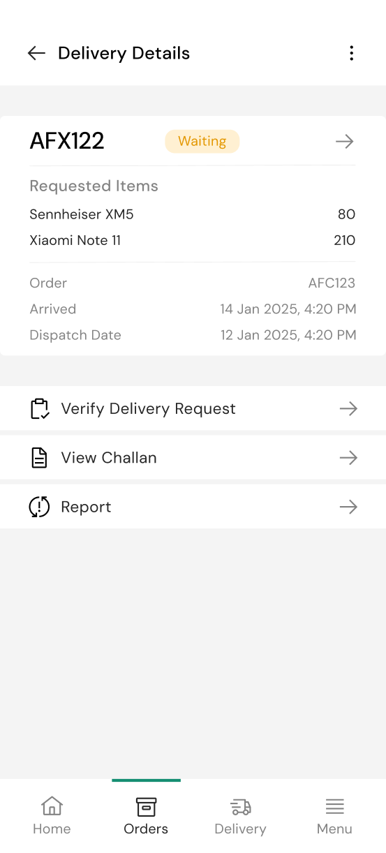 Jayga delivery details on mobile