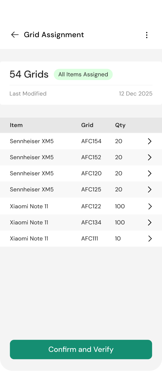 Jayga grid assignment list on mobile