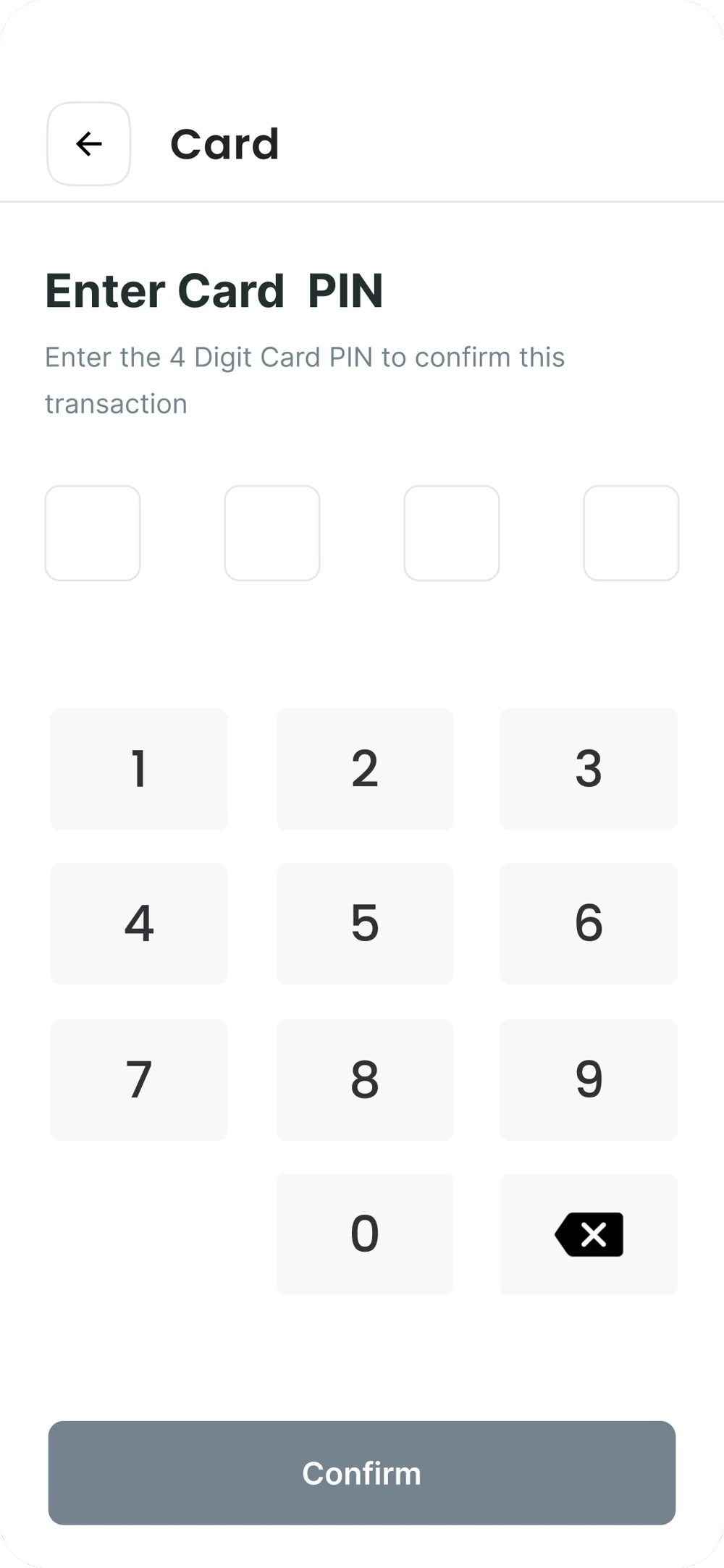 Purno card PIN entry keypad